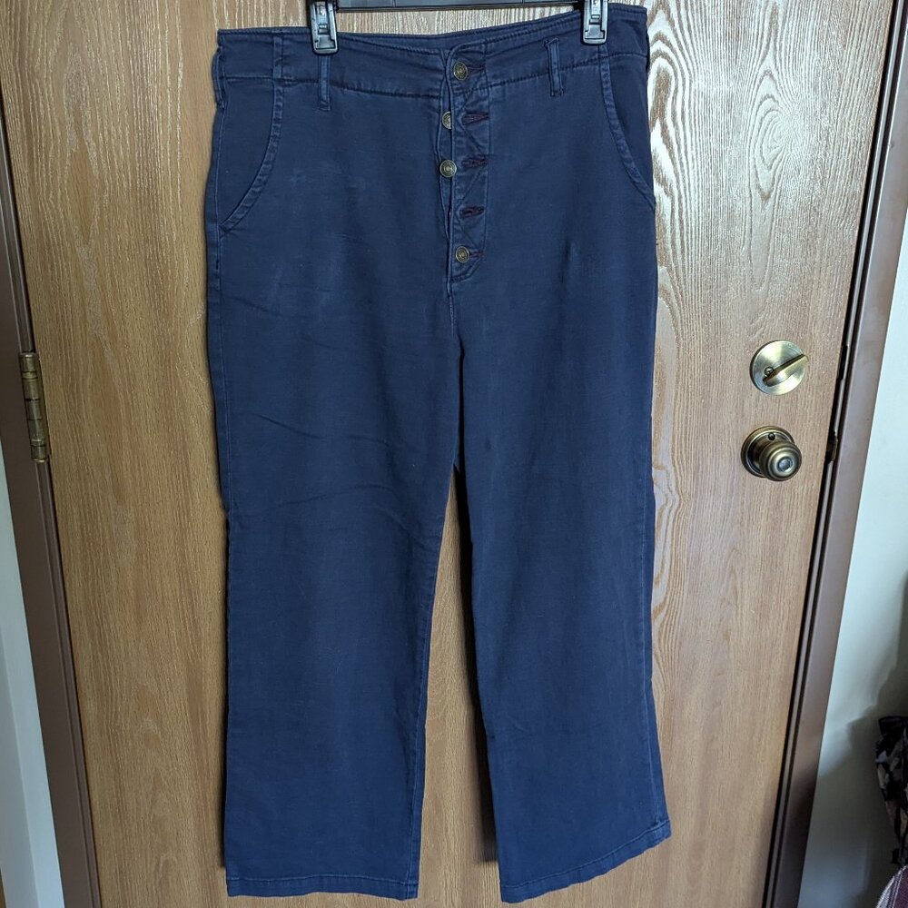 Pilcro Anthropologie Navy Blue High-rise, Wide-Leg Pants, size 29